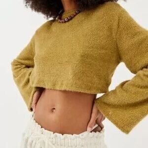 Urban Renewal Bell Sleeve Oversized Cropped Sweater Olive Green Women's Size M